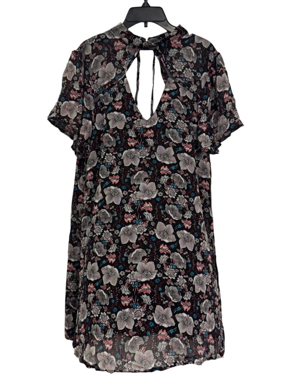 Floral Chiffon Keyhole Short-Sleeve Dress Black Multicolor XL Trixxi